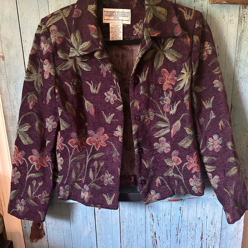 Jessica Howard Purple and Green Floral Blazer